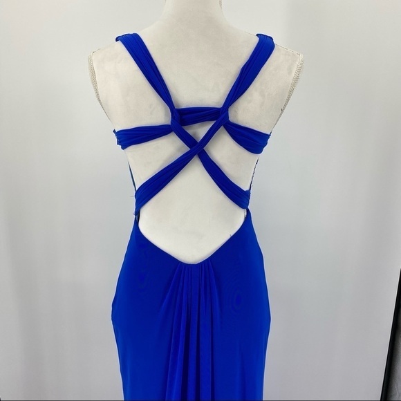 La Femme Ruched Knot Twist Illusion Embellished V-Neck Strappy Back Gown Size 0 - Picture 6 of 8